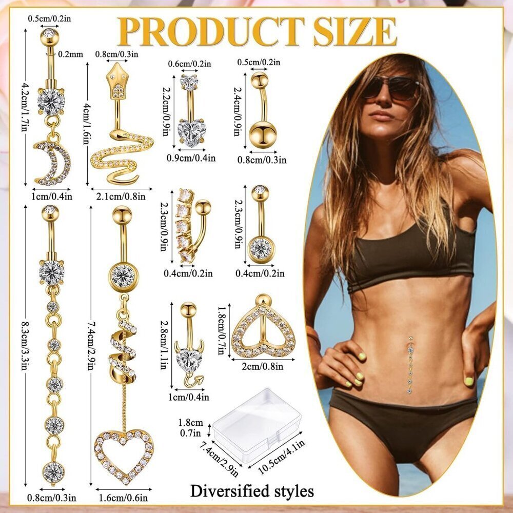 Belly Button Piercing Ring Set 14G Surgical Steel 10PCS Body Jewelry Navel - Picture 3 of 5